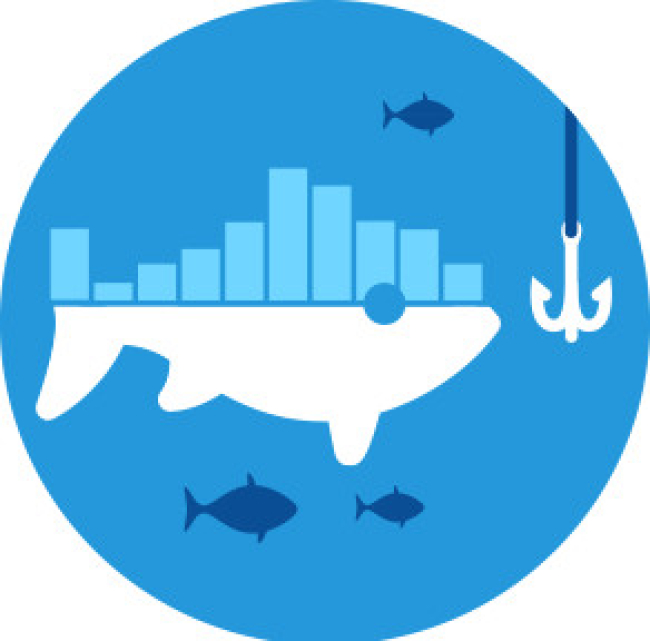half fish, half graph icon in front of fishing hook