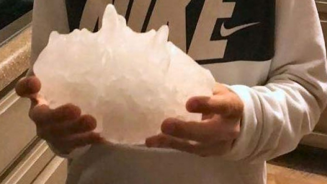 Huge hailstone from June 24, 2021, storm in Texas that set the record for largest hailstone to fall in the state.