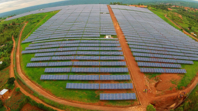 Solar field at the Agahozo Shalom Youth Village in Rwanda east of Kigali. It is the first utility-scale, grid-connected, commercial solar field in East Africa. Photo by Sameer Halai, USAID/Power Africa, from the GPA Photo Archive.