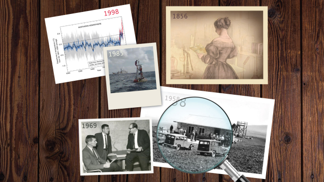 A collage of the five images from the NOAA heritage story, "Five significant moments in climate history."