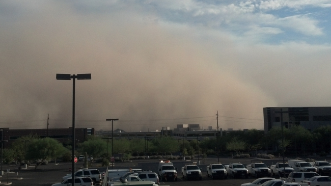 A haboob (dust storm) approaches NOAA's National Weather Service forecast office in Phoenix on August 11, 2012.