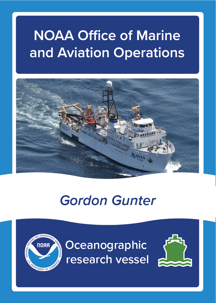 NOAA Ship Gordon Gunter, NOAA Office of Marine and Aviation Operations, Oceanographic survey vessel. Image: Photo of NOAA Ship Gordon Gunter at sea.