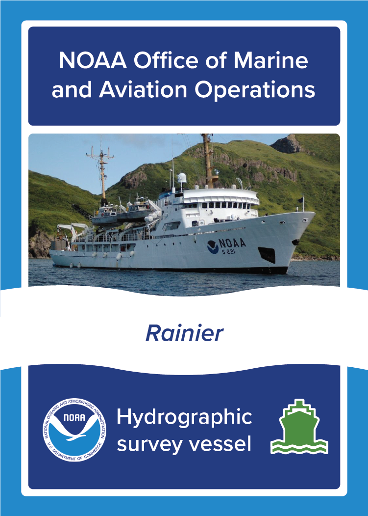 NOAA Ship Rainier, NOAA Office of Marine and Aviation Operations, Hydrographic survey vessel. Image: Photo of NOAA Ship Rainier at sea. 