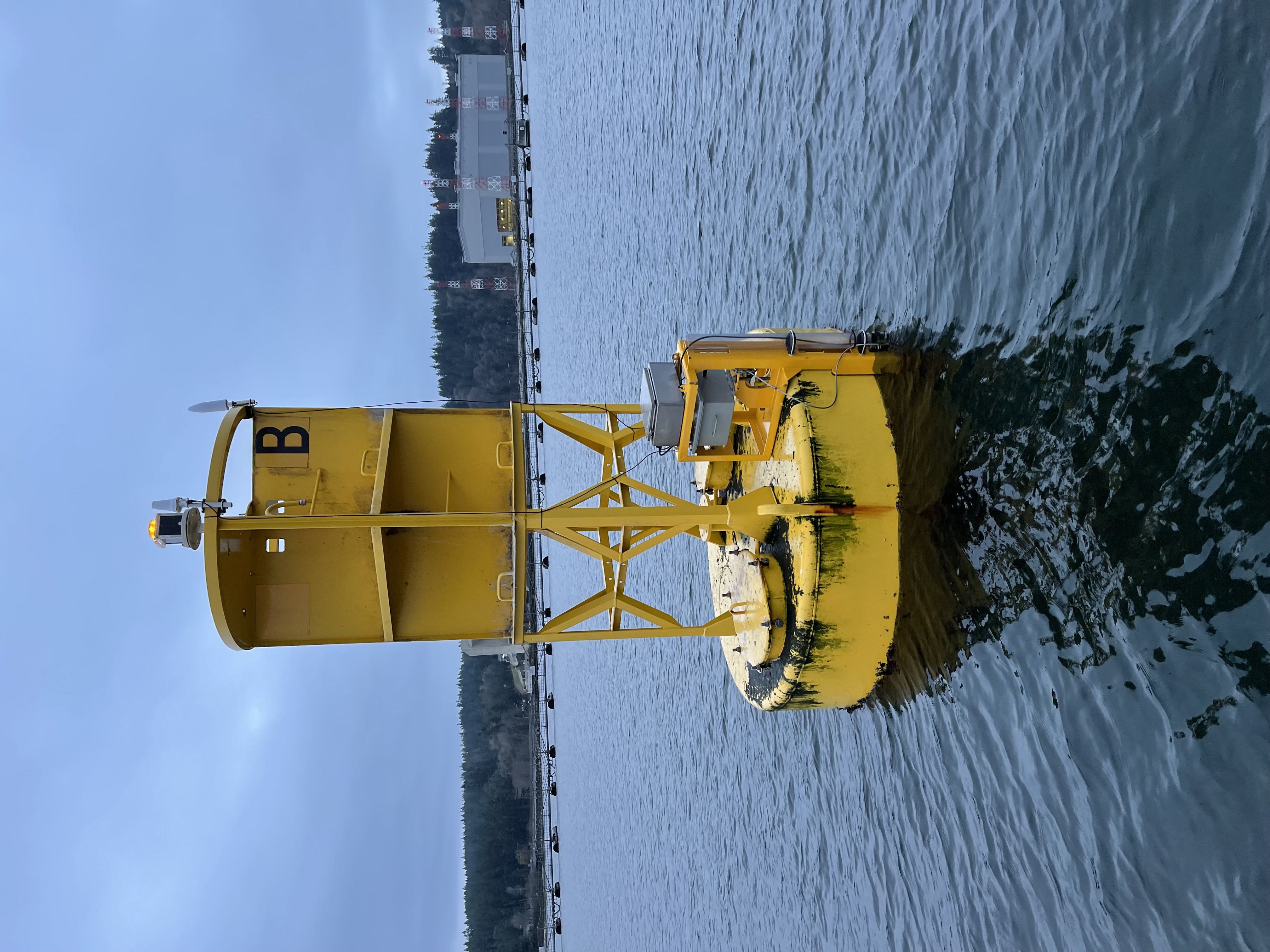 NOAA installed an important current meter on this navigation buoy in the Hood Canal near Bangor, WA. Data from this site and several others, will enhance maritime safety in the Rich Passage transit lanes, Hood Canal and, near the Naval Base Kitsap and Bremerton Dry Docks.