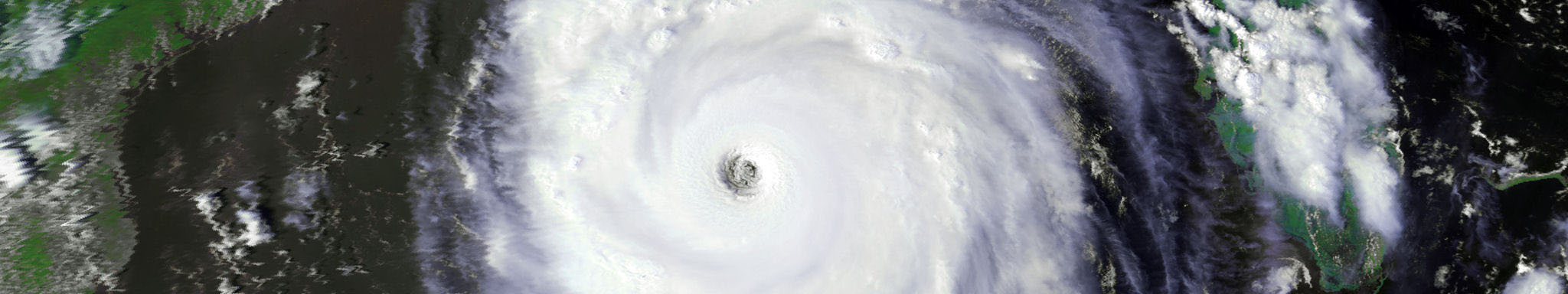 A satellite image showing the eye of Hurricane Katrina.