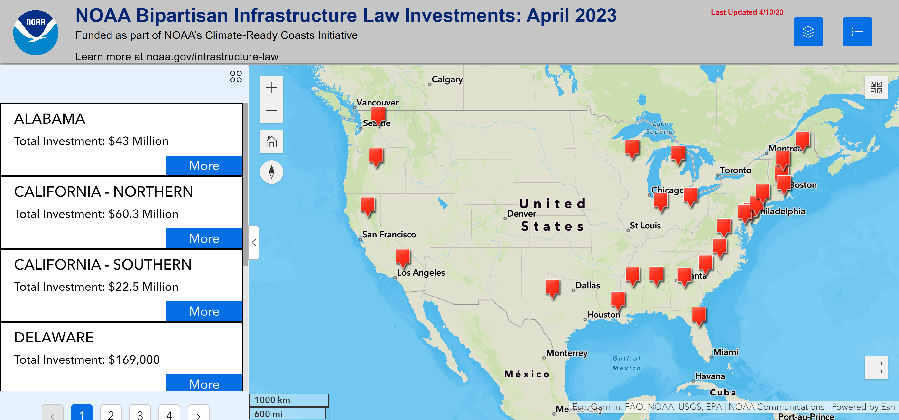 Interactive map of NOAA BIL investments. Click above image to view interactive map. 
