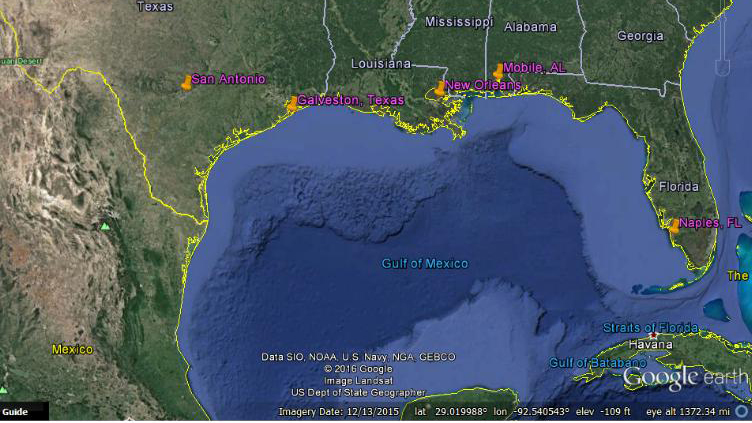 The Hurricane Awareness Tour visited Naples, Florida; Mobile, Alabama; New Orleans, Louisiana; Galveston, Texas; and San Antonio Texas.