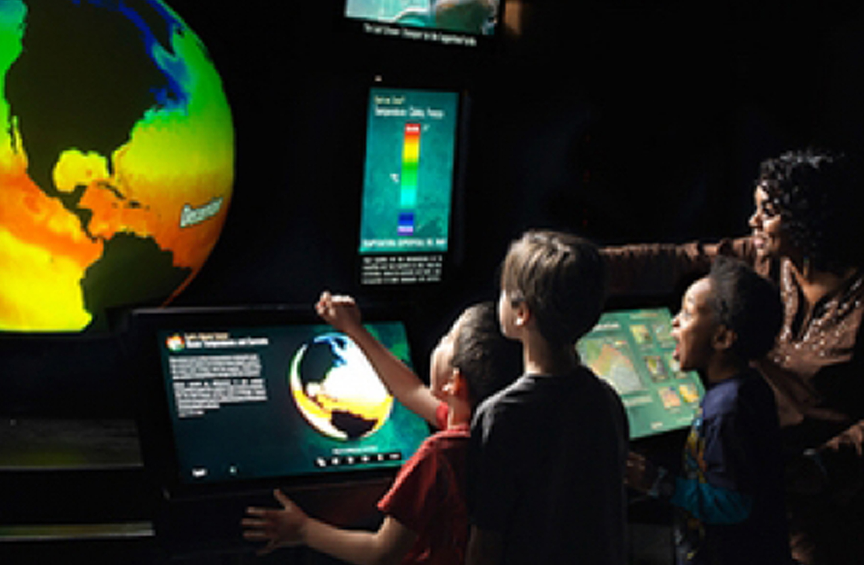 NOAA's Science on a Sphere® (SOS) is a room sized, global display system that uses computers and video projectors to display planetary data onto a six foot diameter sphere, analogous to a giant animated globe.