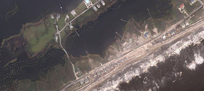 Aerial view of North Topsail Beach, North Carolina, after Hurricane Florence. September, 2018.