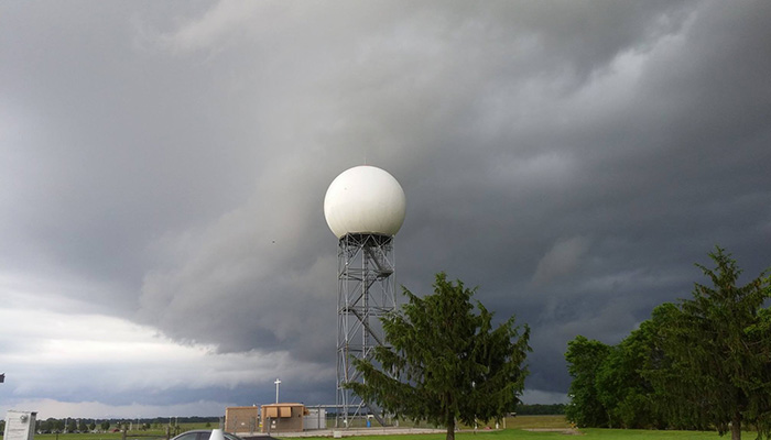 A National Weather Service Doppler radar tower in Springfield, Missouri.