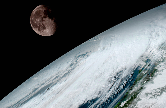 GOES-16 captured this view of the moon as it looked across the surface of the Earth on January 15. Like earlier GOES satellites, GOES-16 will use the moon for calibration. 