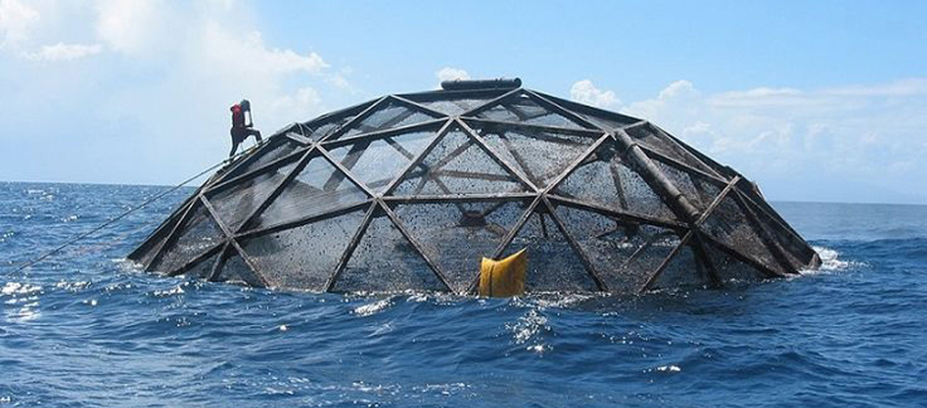 This Aquapod, or cage, allows farmers to grow fish in the open ocean, away from crowded coastlines. With NOAA's cutting-edge research and industry's innovative designs, seafood producers can expand sustainable and environmentally-sound farming out to sea.