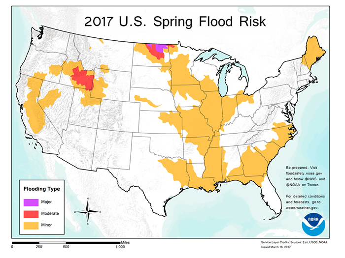 Map of locations at risk for flooding in 2017.
