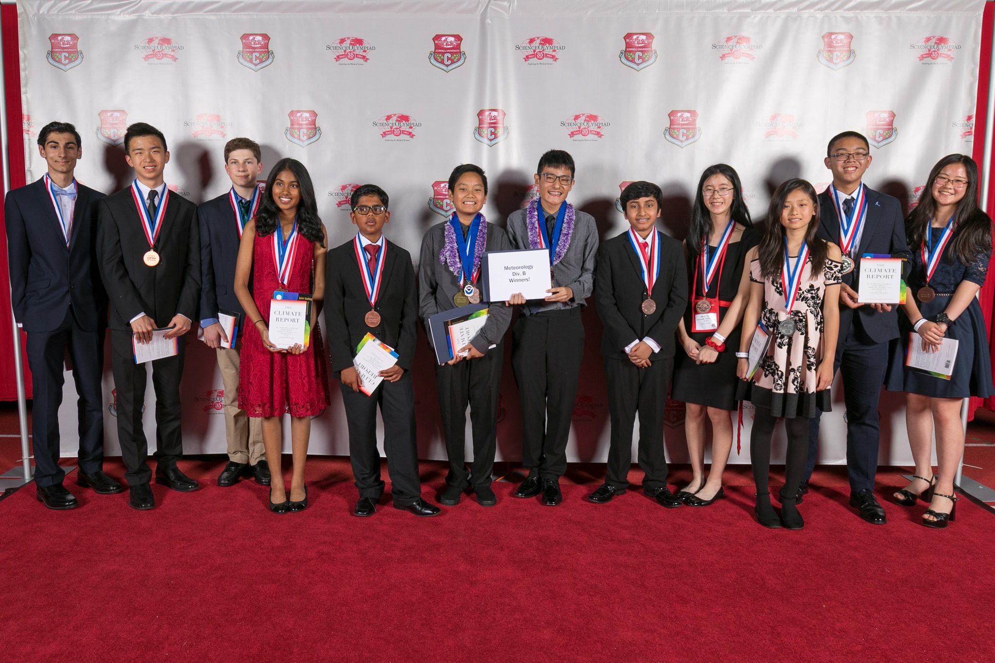 Winners of the Meteorology Division B (middle school) competition at the 2019 Science Olympiad hosted at Cornell University.
