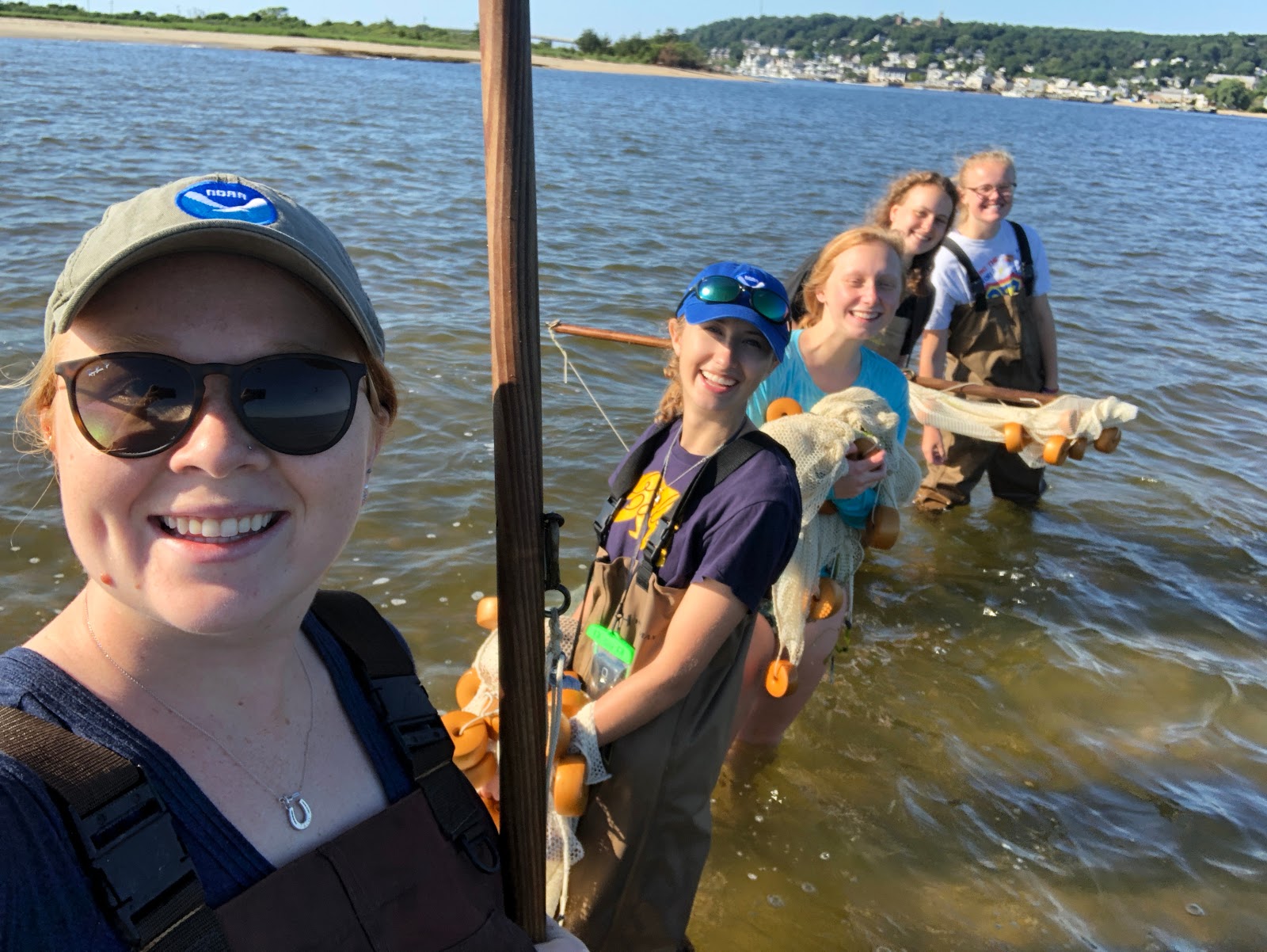 All interns on deck to pull the 100 ft. seine! Taylor Cubbage (second from left) helps pull the seine during her Hollings Scholar internship along Sandy Hook's beaches in New Jersey. She completed her internship with the Sandy Hook National Recreational Area.