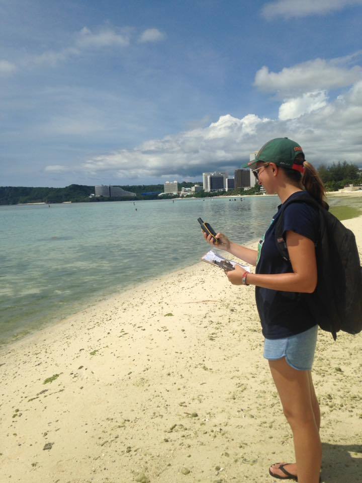 Alexis Sturm, Hollings Scholar alum Class of 2015, conducting shore-based human use surveys on the island of Guam for her summer 2016 internship.
