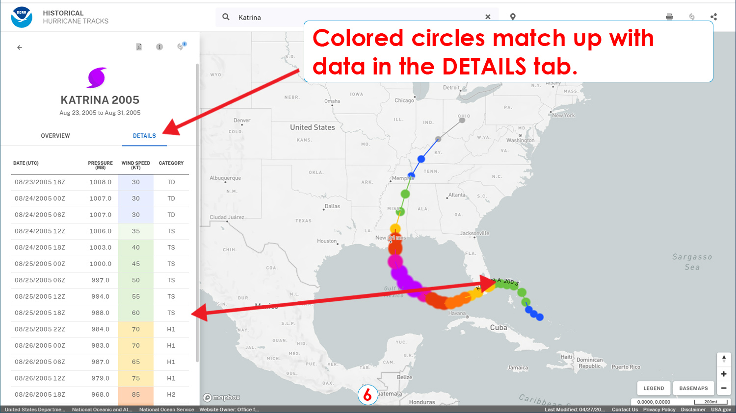 Step 6: Colored circles match up with data in the DETAILS tab.