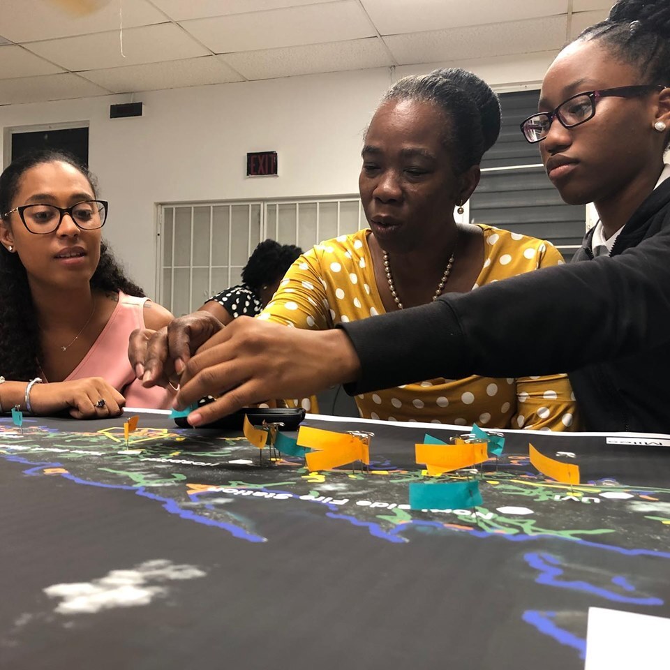 The NOAA-funded University of the Virgin Island’s Storm Strong Program is the territory’s first sustained, community-based, hurricane hazard preparedness, and community leadership building program. Pictured here are participants during Week 4 of the workshop, where they assessed their vulnerabilities, determined what parts of their community are susceptible to harm, and discussed ways to eliminate or reduce risk.