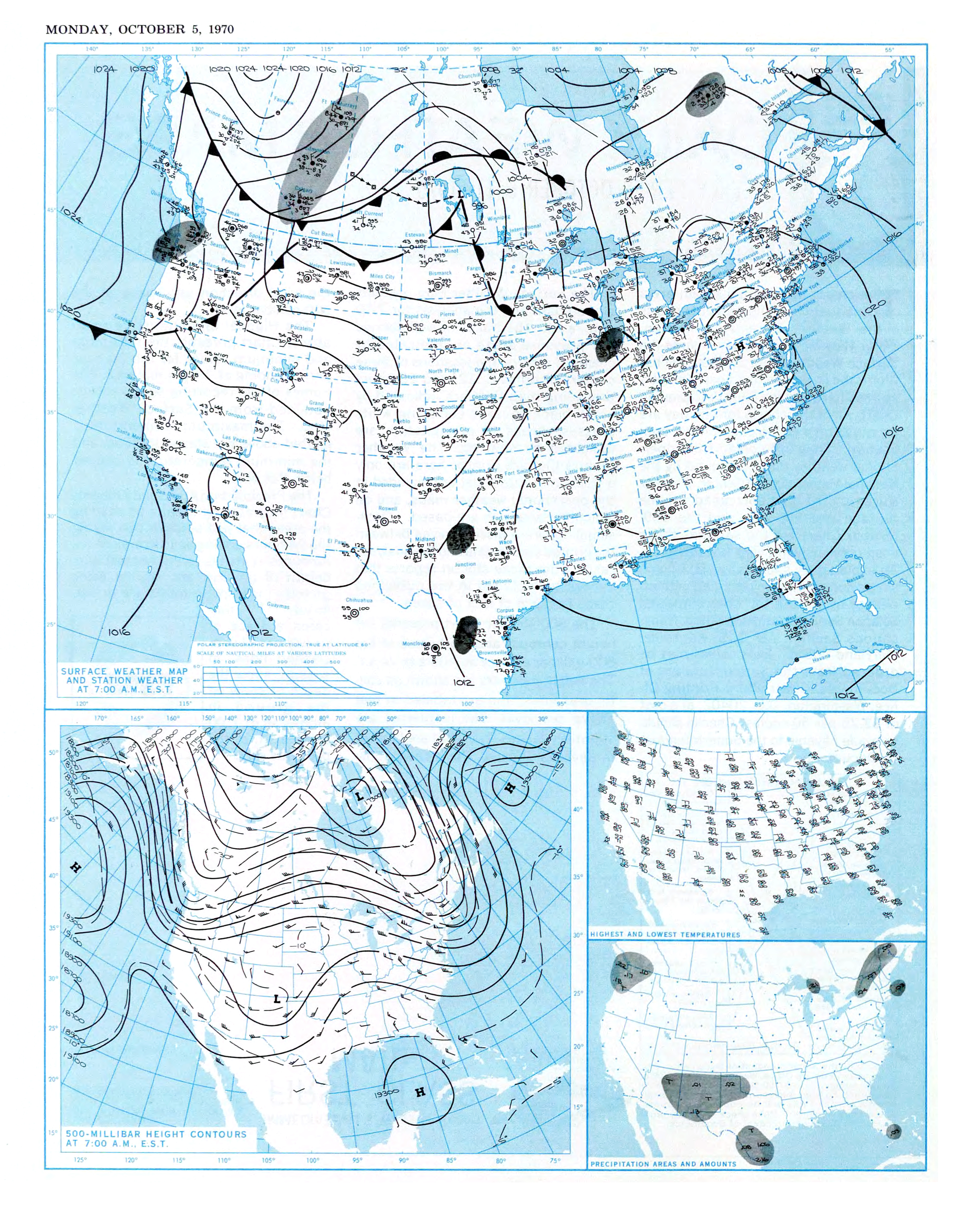 A NOAA weather map from October 5, 1970.