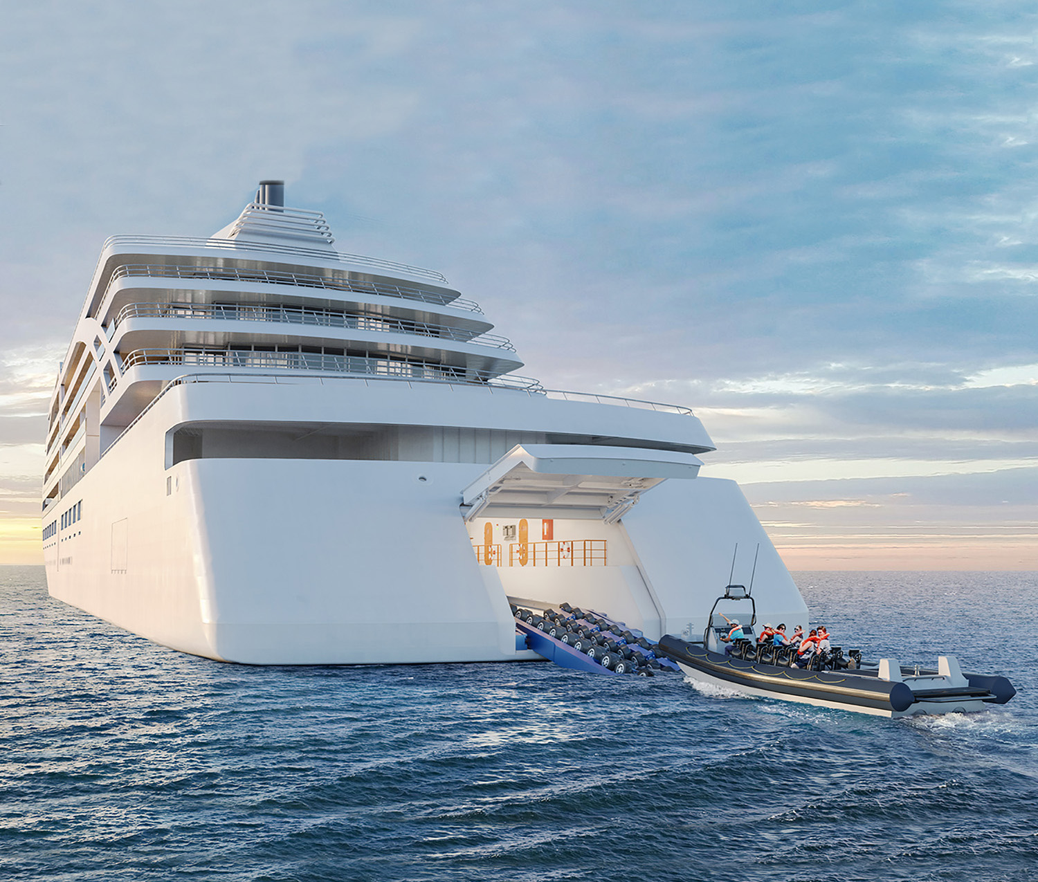 As this rendering shows, Viking's new ship, Viking Octantis, will be equipped with sensors and small boats for surveying and sampling. Because it will sail the same route around the Great Lakes, waters along its path can be monitored long-term.