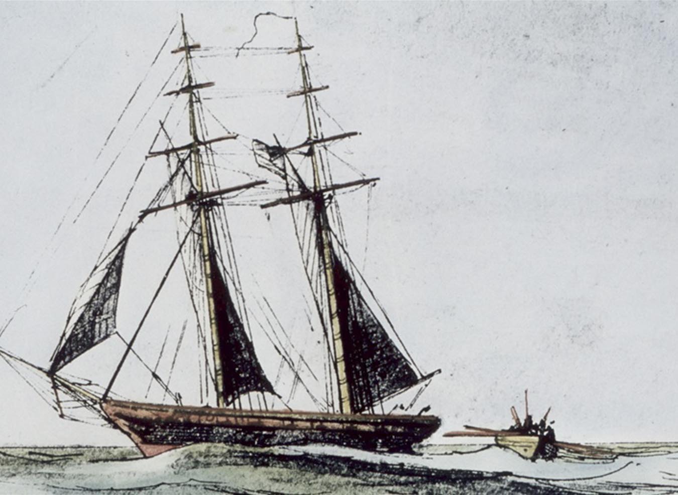 Image showing the first Coast Survey schooner, EXPERIMENT, a sounding boat used to measure depth from 1835 to 1839.