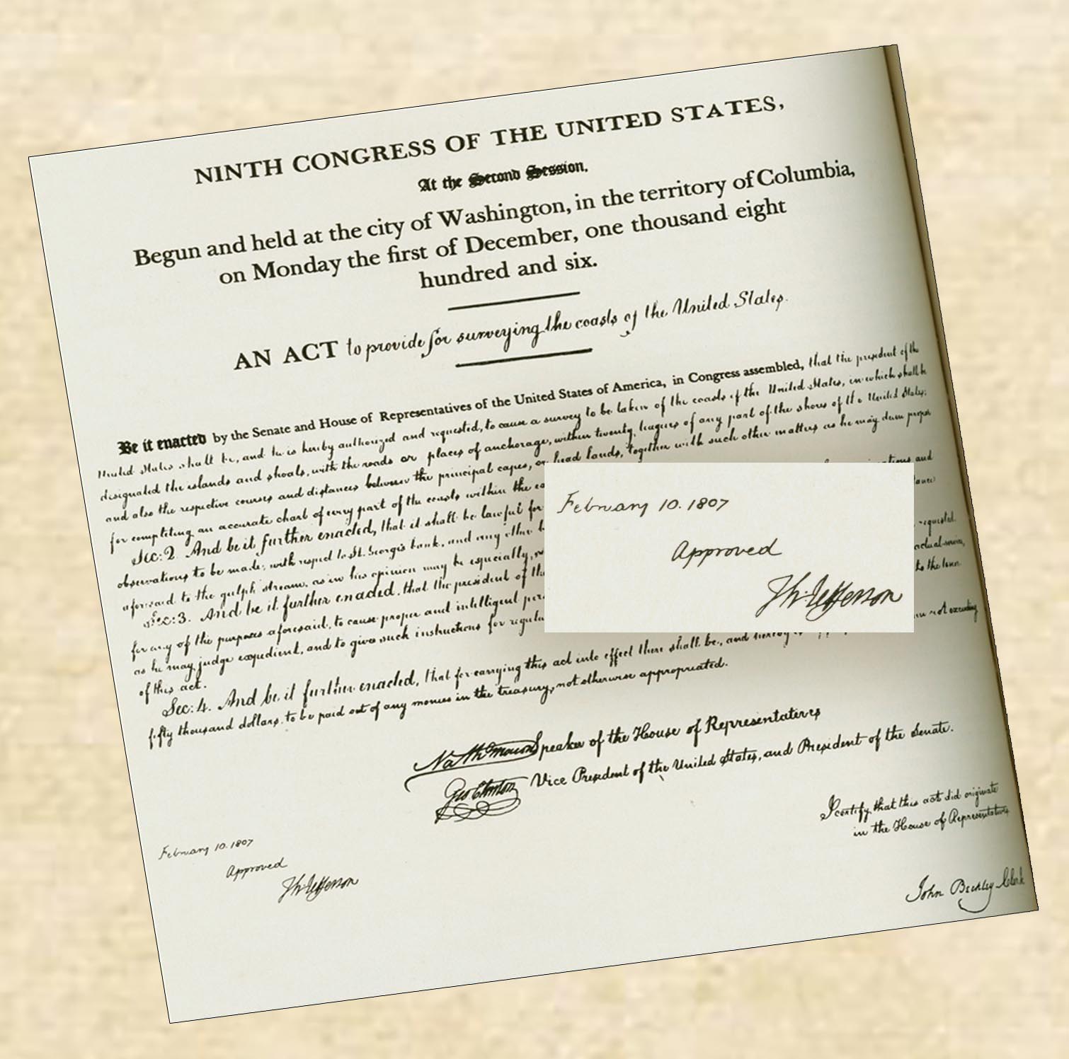 Image showing the initial legislation that led to the formation of the United States Coast Survey.