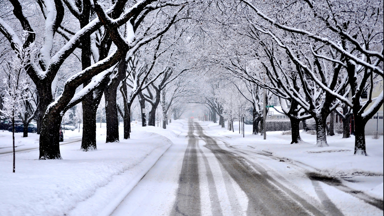 Snow-covered street in Chicago.