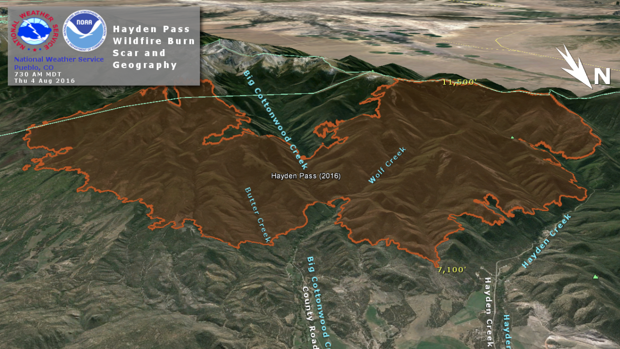 This map depicts the burn scar of the Hayden Pass fire in southern Colorado. 