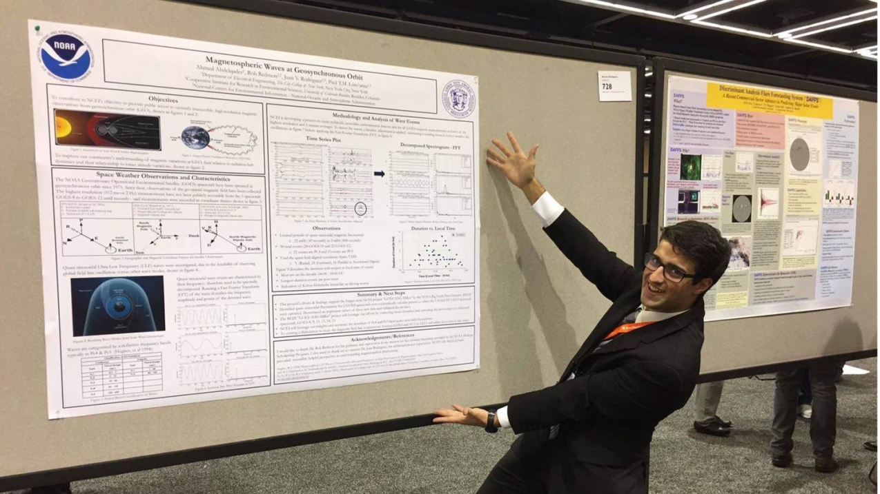 Hollings Scholar Ahmed Abdelqader presents his research at the 2017 American Meteorological Society meeting.