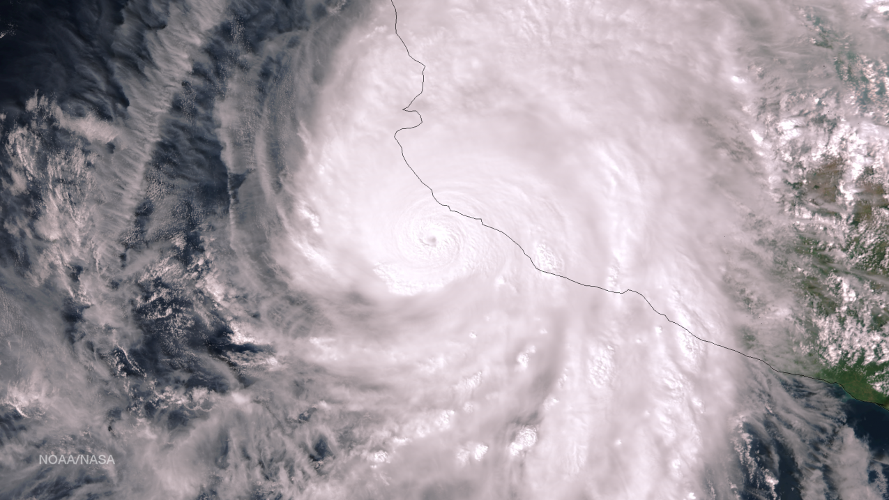 Category 5 Hurricane Patricia near the Mexican coast at 2035Z on October 23, 2015, as seen by the Suomi NPP satellite VIIRS instrument. 