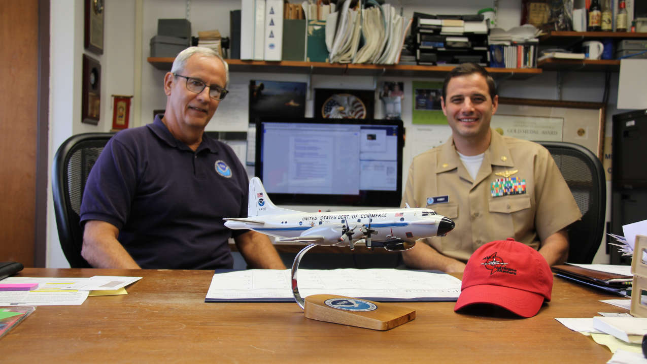 Hurricane scientist Frank Marks, Sc.D., (left) director of the Hurricane Research Division at NOAA's Atlantic Oceanographic and Meteorological Laboratory (AOML) and P-3 hurricane hunter pilot Commander Justin Kibbey of the NOAA Corps will take your questions during a Reddit Science AMA chat September 22, 2016.