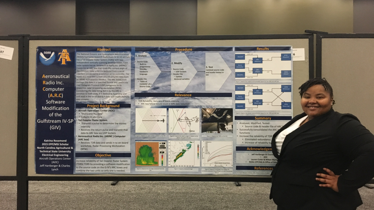 EPP/MSI Undergraduate Scholar Katrina Rosemond presents her research at the American Meteorological Society Annual Meeting.
