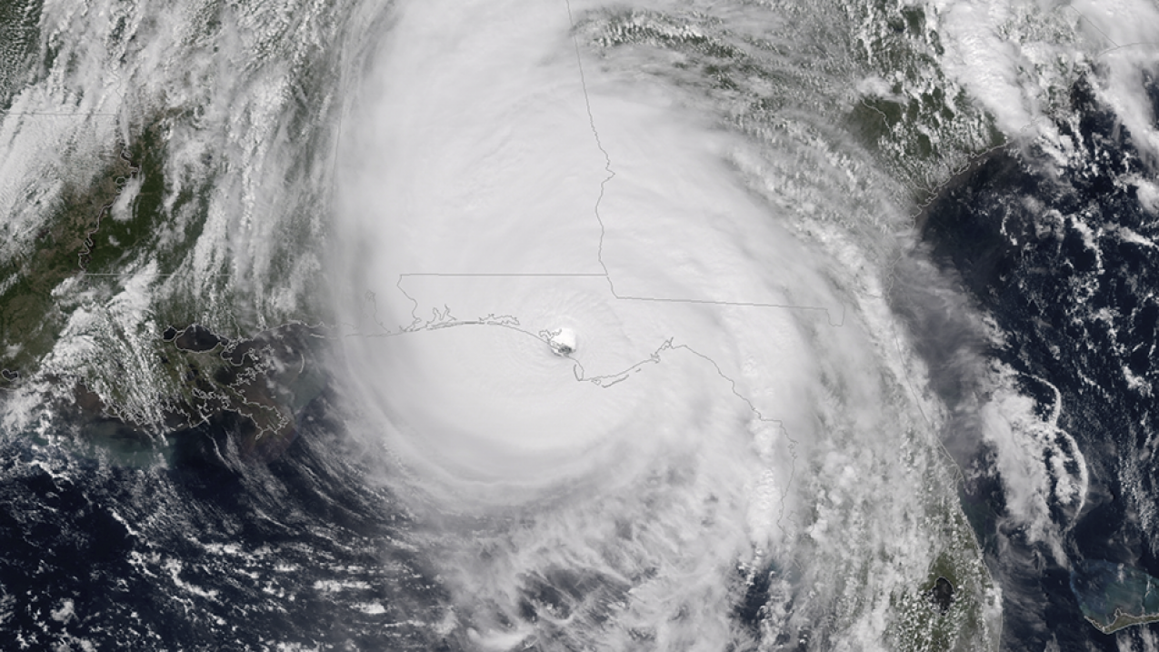 NOAA's GOES-East captured this image of Hurricane Michael as it came ashore near Mexico Beach, Florida on Oct. 10, 2018. According to the National Hurricane Center, Michael intensified before landfall with maximum sustained winds of 160 mph, heavy rainfall, and deadly storm surge.