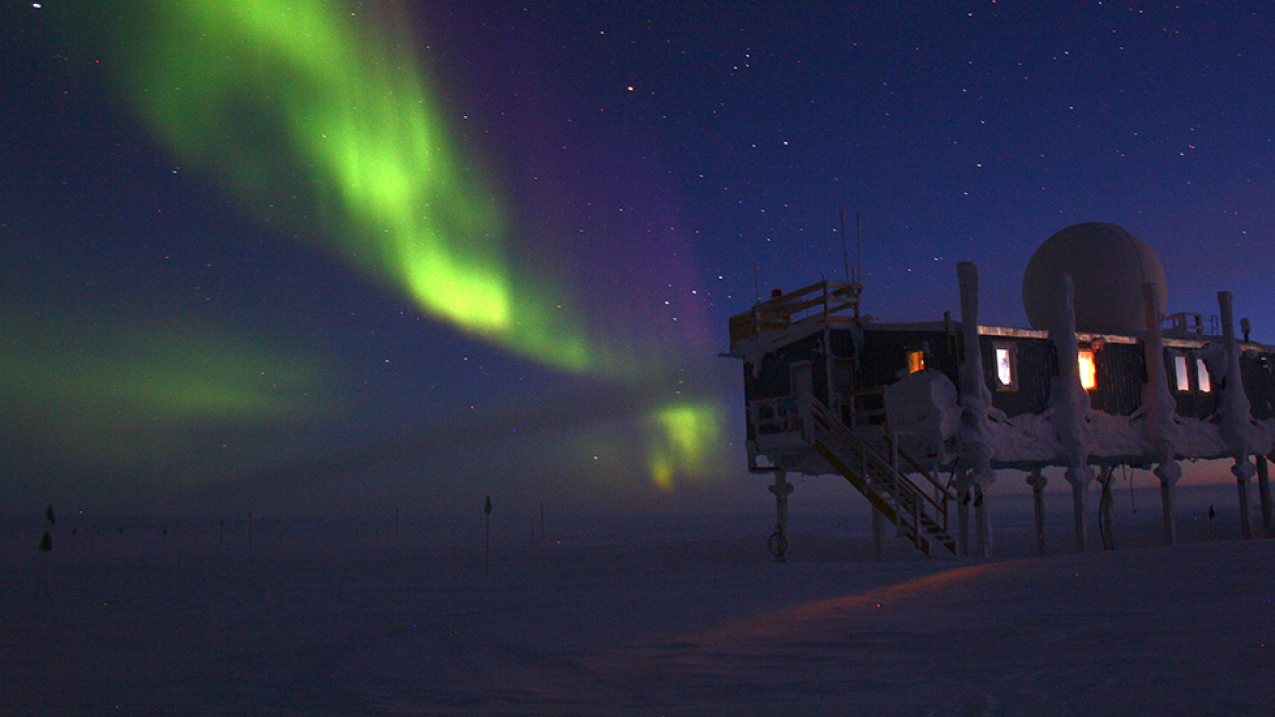 The Greenland Environmental Observatory at the summit of Greenland Ice Sheet is a prime place to observe the aurora borealis. NOAA scientists work at the international observatory monitoring Arctic change.