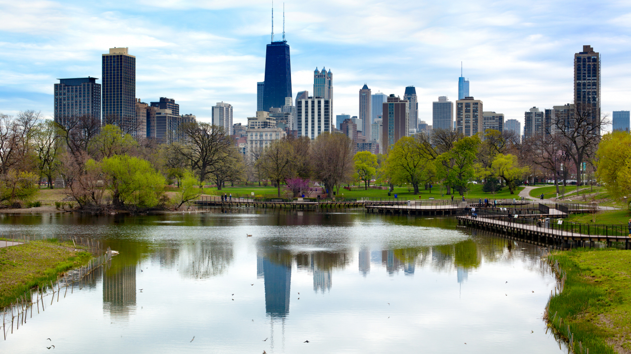 A spring scene of the Chicago skyline.