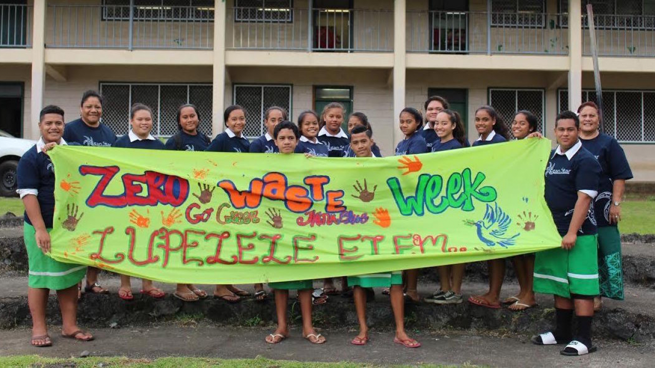 Students at Lupelele Elementary School in Pago Pago, American Samoa worked together to keep their campus clean of litter through campus cleanups.
