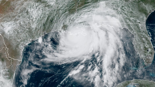 NOAA GOES-EAST satellite image of Hurricane Ida just 6 minutes after landfall (i.e., 12:01 CDT) near Port Fourchon, Louisiana, on August 29, 2021. The storm's official landfall time was 11:55 CDT.