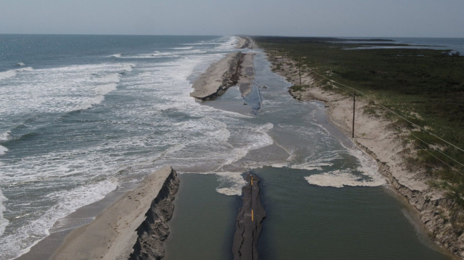 Highway 12 along the Outer Banks of North Carolina after Hurricane Dorian in September 2019.