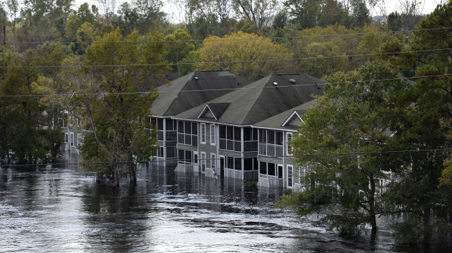 Flood waters rise in Conway, South Carolina, and nearby communities on Sept. 25, 2018, during Hurricane Florence. 