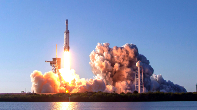SpaceX Falcon rocket launch of Arabsat-6A satellite from Kennedy Space Center, April 11, 2021.