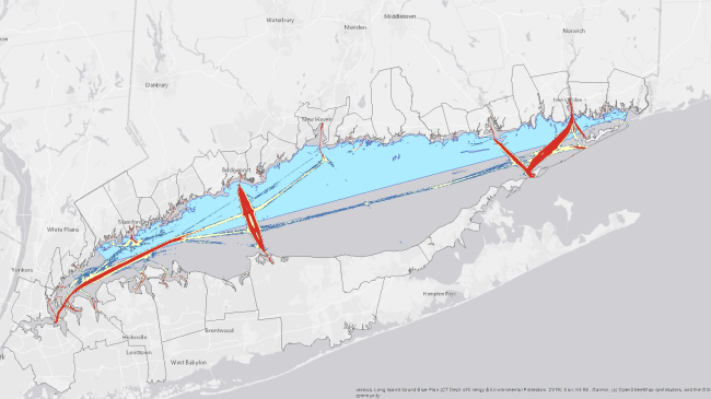 A map showing vessel traffic areas in Long Island Sound