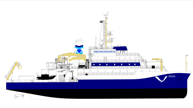 Illustration depicting the oceanographic research vessel Discoverer.