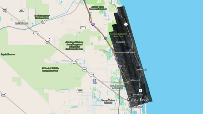 A screenshot of aerial imagery map showing Palm Beach area.