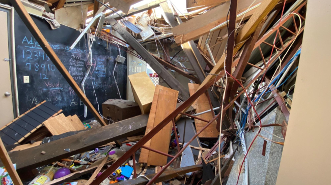  One of the many evacuated classrooms in Crosspoint Daycare during January 2023 tornado in Selma, Alabama.