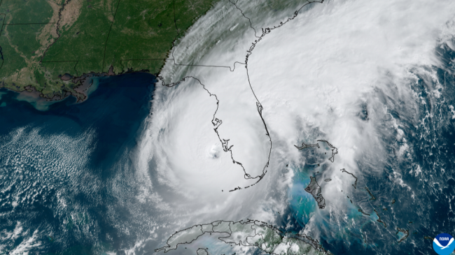 NOAA GOES satellite captures Hurricane Ian as it made landfall on the barrier island of Cayo Costa in southwest Florida on September 28, 2022.  