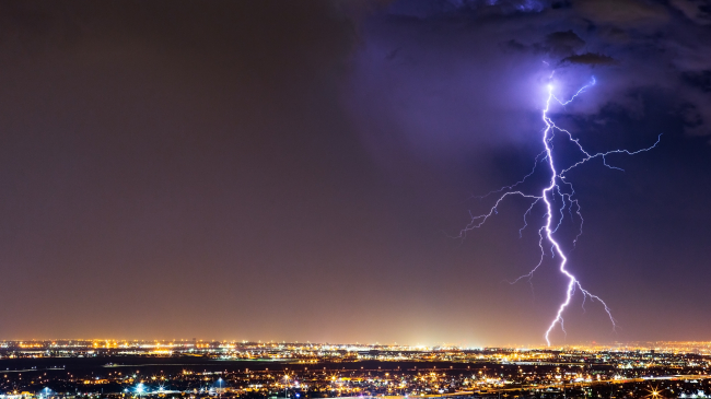 Lightning strikes over El Paso, Texas.