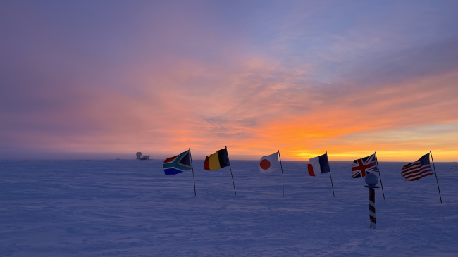 The rising sun marks the arrival of spring at the Amundsen-Scott South Pole Station, September 18, 2023.