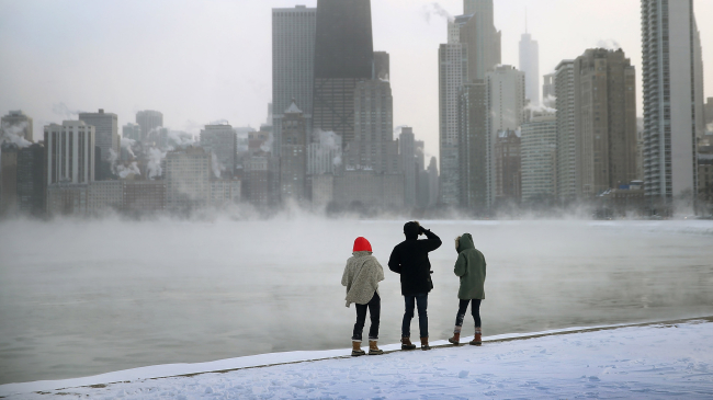 Image showing mist rises from Lake Michigan at North Avenue Beach as temperatures dipped well below zero on January 6, 2014 in Chicago, Illinois. Chicago hit a record low of -16 degree Fahrenheit this morning as a polar air mass brought the coldest temperatures in about two decades into the city.