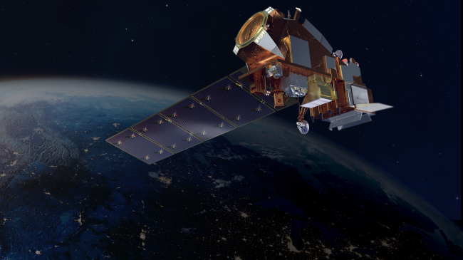 Image showing artist’s rendering of the NOAA-21 satellite in Earth's orbit.