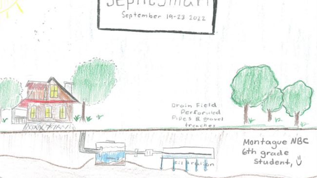A drawing of a house leading to a septic system. Text says, septic smart.